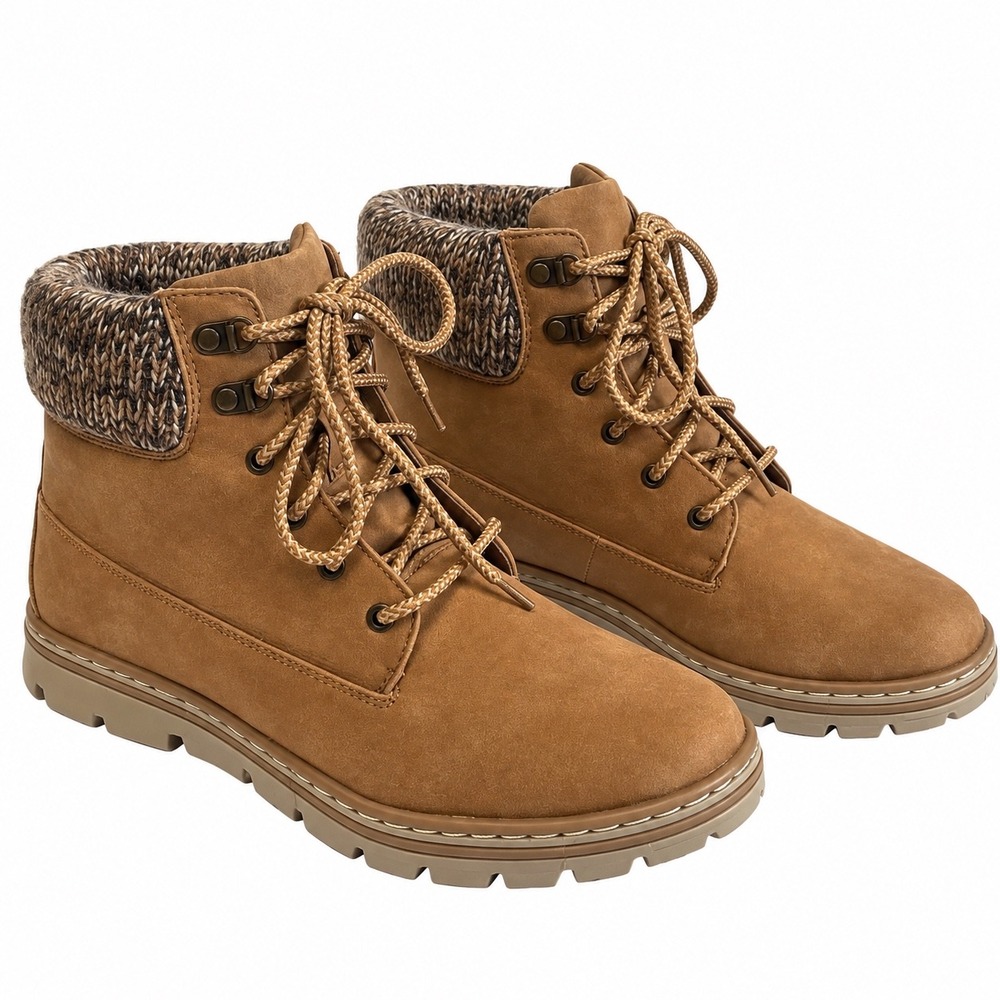 Cliffs by White Mountain Tan Ankle Boots Knit Collar Womens 8.5M